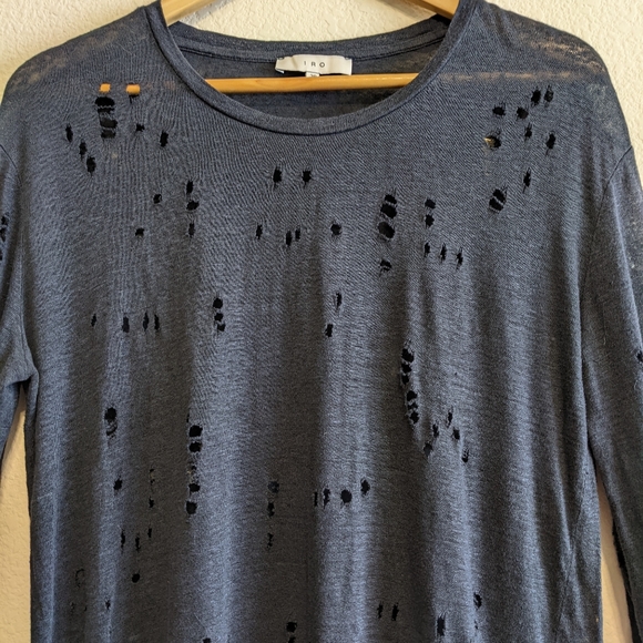 IRO Marvina Long Sleeve Distressed Linen Tee Navy Size 38(Medium) 100% Linen EUC - Picture 3 of 8